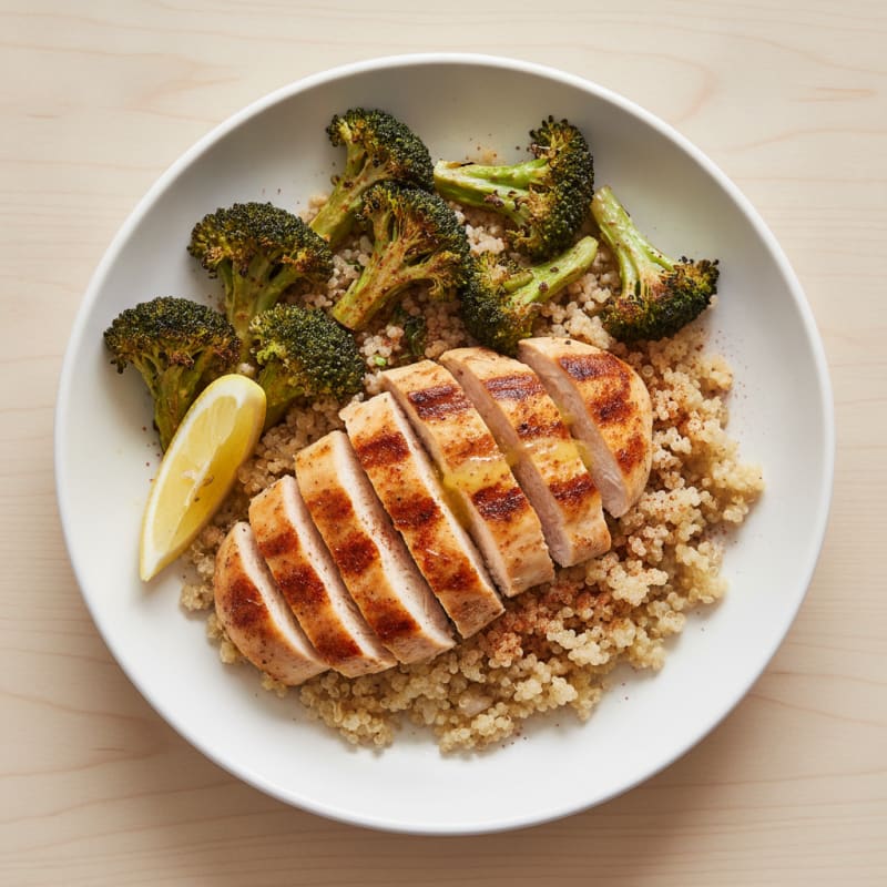 Grilled Chicken and Quinoa Bowl with Roasted Broccoli