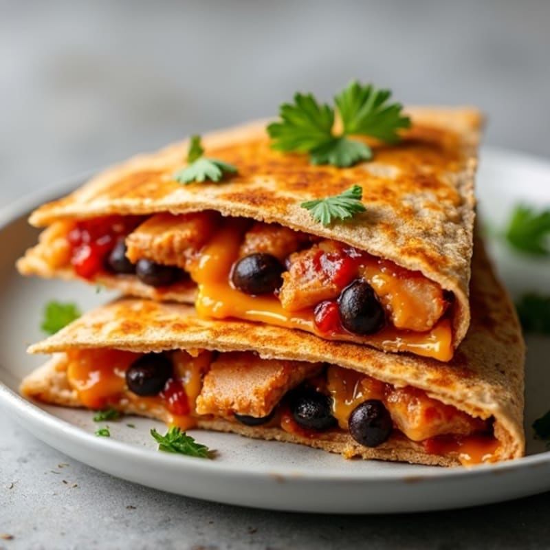 Crispy Whole Wheat BBQ Chicken and Black Bean Quesadilla