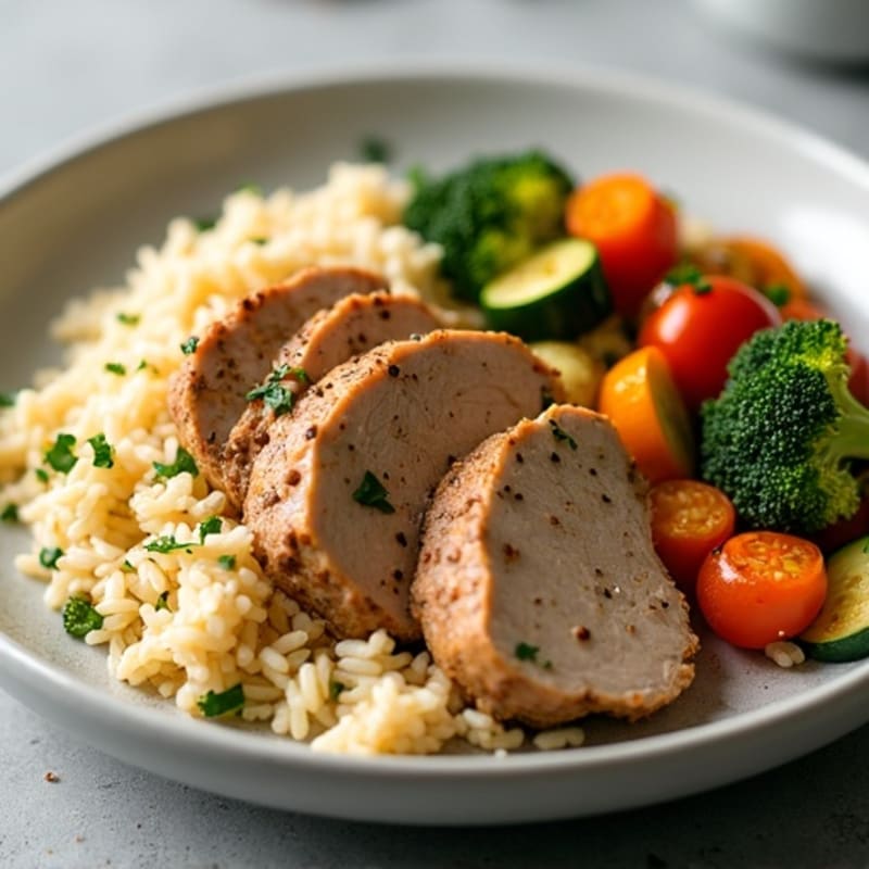 Savory Ground Turkey with Fluffy Jasmine Rice and Roasted Vegetables