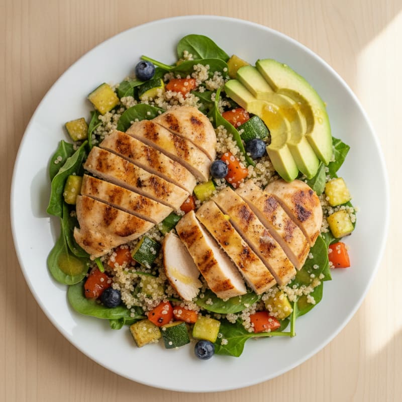 Grilled Chicken Salad with Quinoa and Roasted Vegetables