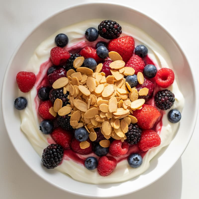 Greek Yogurt Protein Parfait with Mixed Berries and Almonds