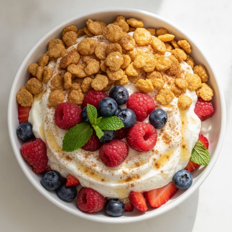 Creamy Greek Yogurt Protein Parfait with Mixed Berries and Cinnamon