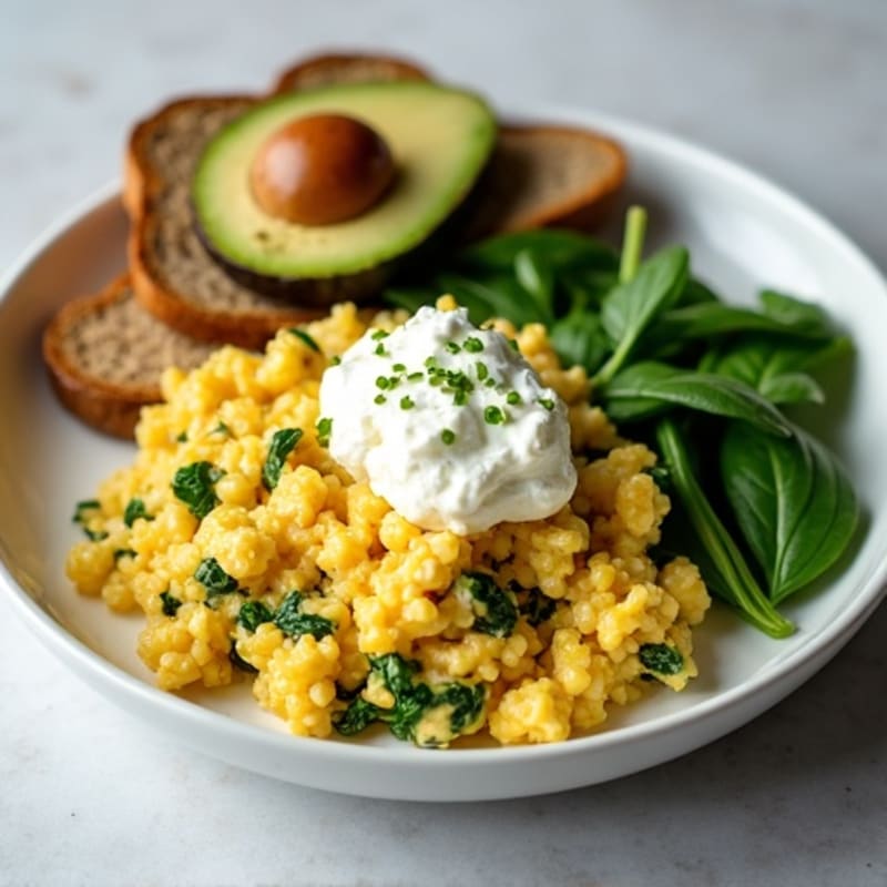 Egg White and Turkey Spinach Scramble with Cottage Cheese