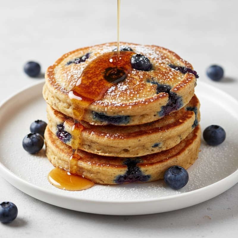 Blueberry Protein Flapjacks with Maple Drizzle