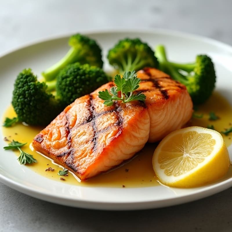 Grilled Salmon with Roasted Broccoli and Lemon