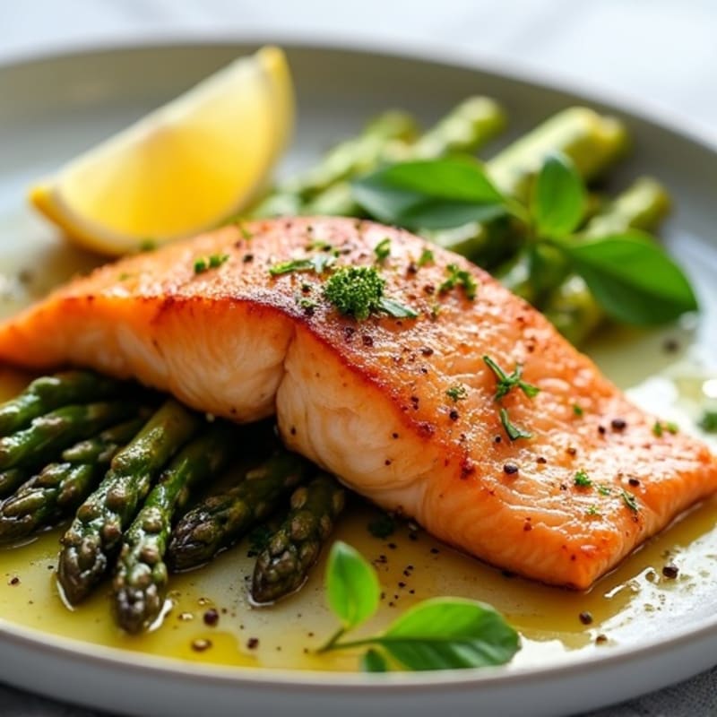 Crispy Pan-Seared Salmon with Lemon-Garlic Asparagus