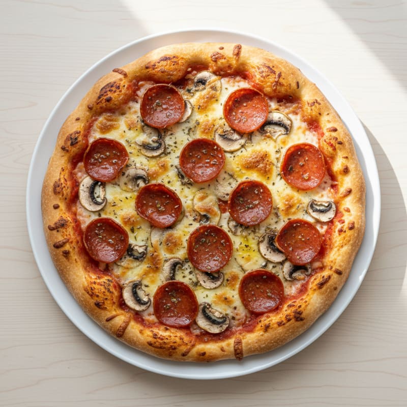 Crispy Pepperoni and Mushroom Pizza