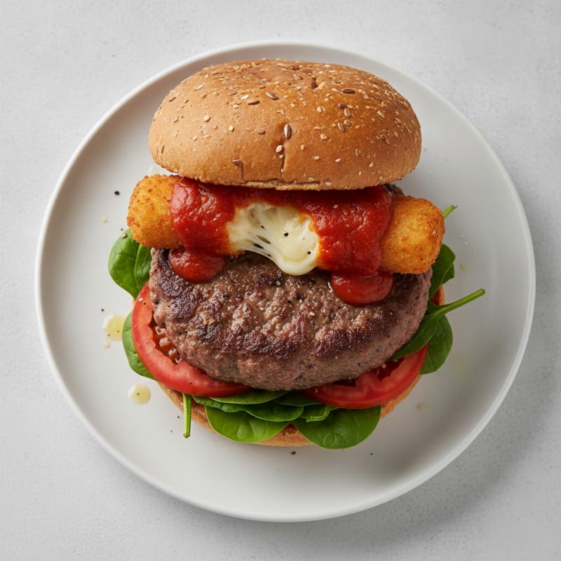 Mozzarella Stick Beef Burger with Marinara