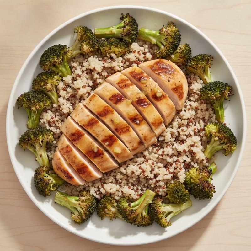 Grilled Chicken Breast with Quinoa and Roasted Broccoli