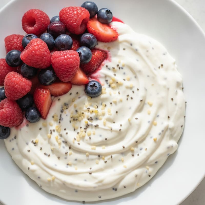 Greek Yogurt Protein Pudding with Mixed Berries