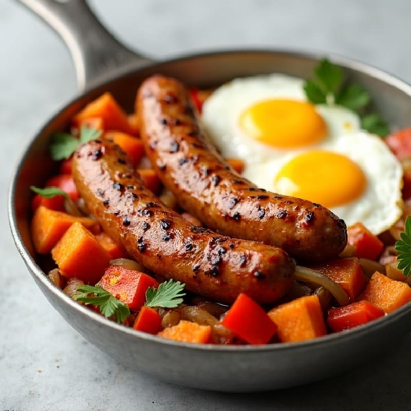 Sweet Potato and Lean Turkey Sausage Skillet with Fluffy Eggs