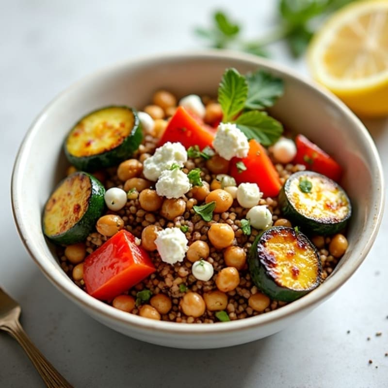 Warm Lentil and Roasted Vegetable Bowl with Lemon-Herb Dressing