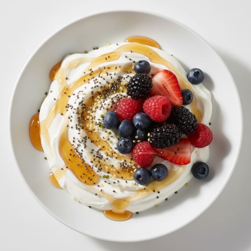 Greek Yogurt Bowl with Chia, Hemp Seeds, and Mixed Berries