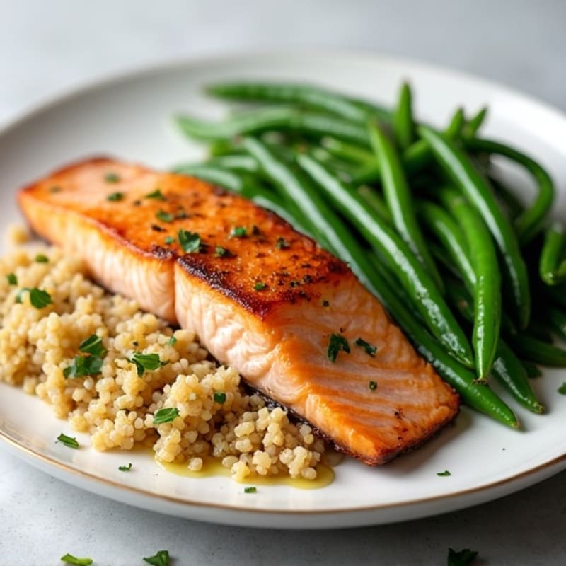 Seared Salmon Fillet with Garlic Green Beans and Quinoa