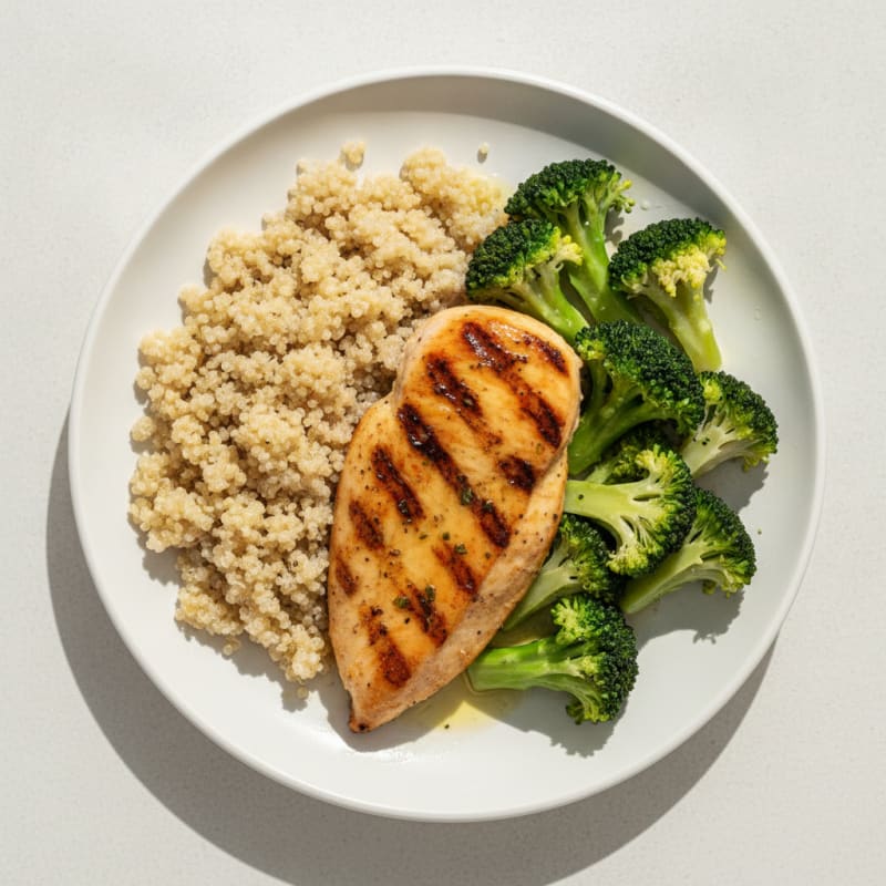 Grilled Chicken Breast with Quinoa and Steamed Broccoli