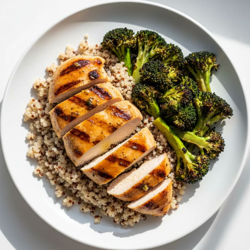 Grilled Chicken Breast with Quinoa and Roasted Broccoli