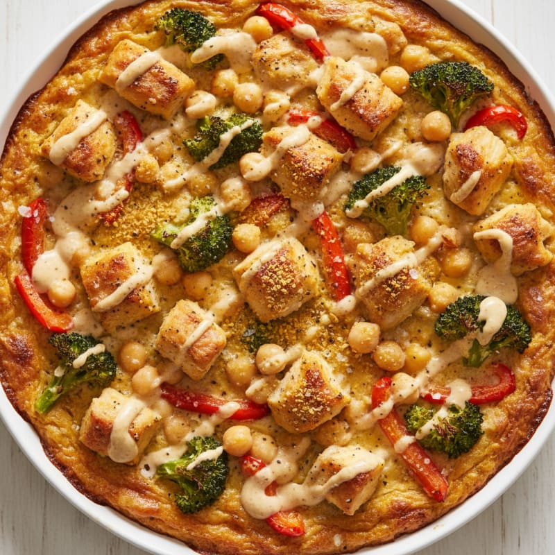 Creamy Roasted Vegetable and Chickpea Bake