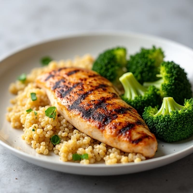 Grilled Chicken Breast with Quinoa and Steamed Broccoli