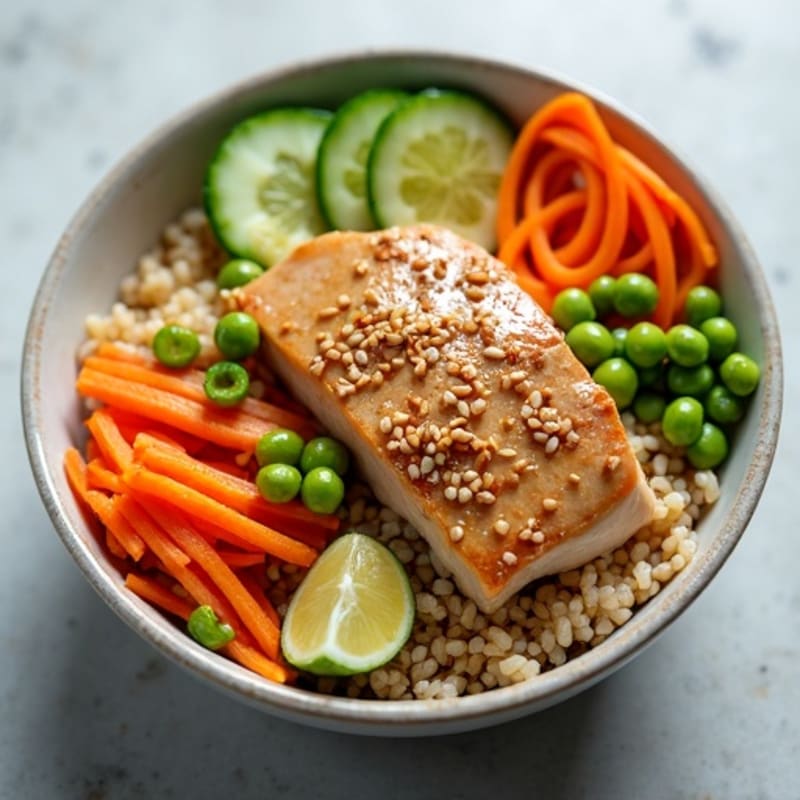 Fresh Sesame Ginger Tuna Bowl with Brown Rice and Crisp Vegetables
