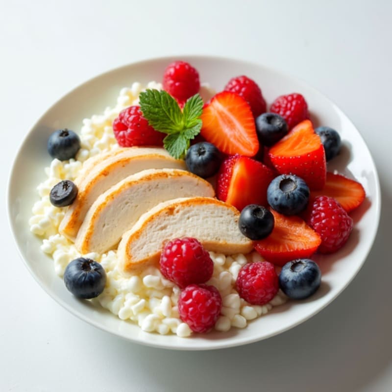 Cottage Cheese with Sliced Chicken Breast and Fresh Berries