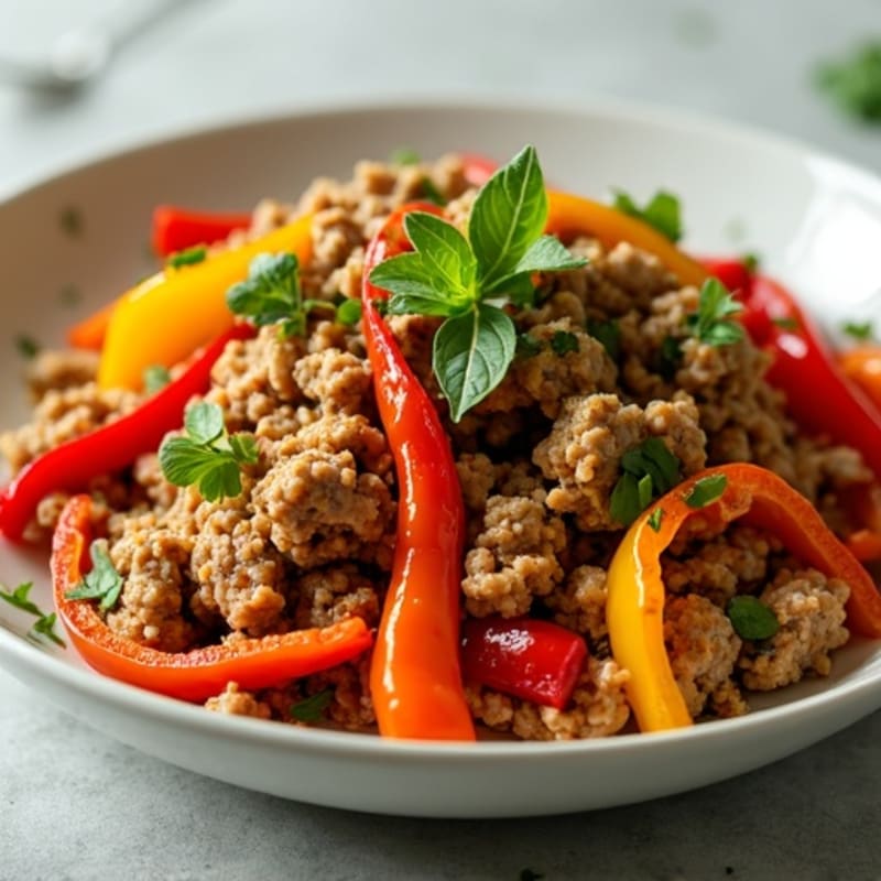 Lean Ground Turkey and Roasted Bell Pepper Skillet with Fresh Herbs