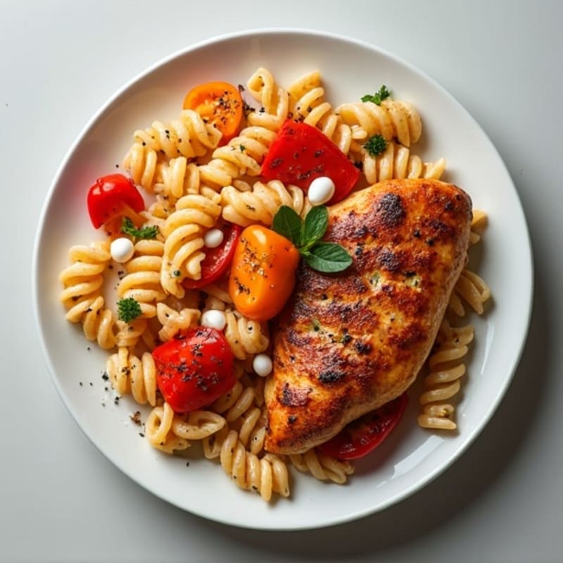 Spicy Cajun Chicken with Creamy Whole Wheat Pasta and Roasted Bell Peppers