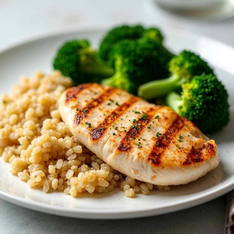 Grilled Chicken Breast with Quinoa and Steamed Broccoli