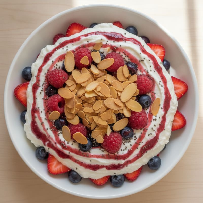 Greek Yogurt Protein Parfait with Mixed Berries and Almonds