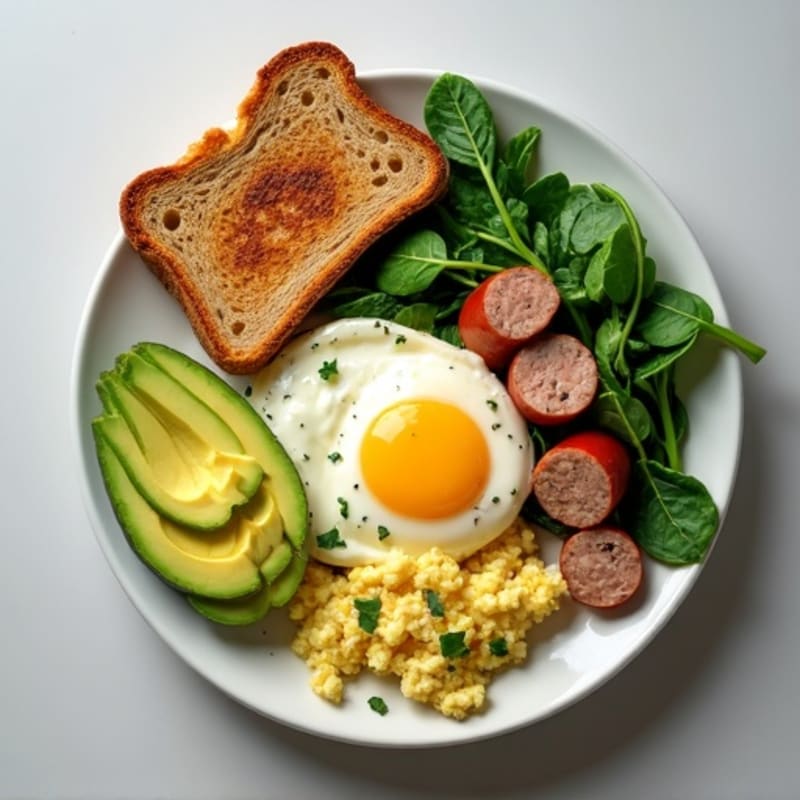 Egg White Scramble with Turkey Sausage and Sautéed Spinach