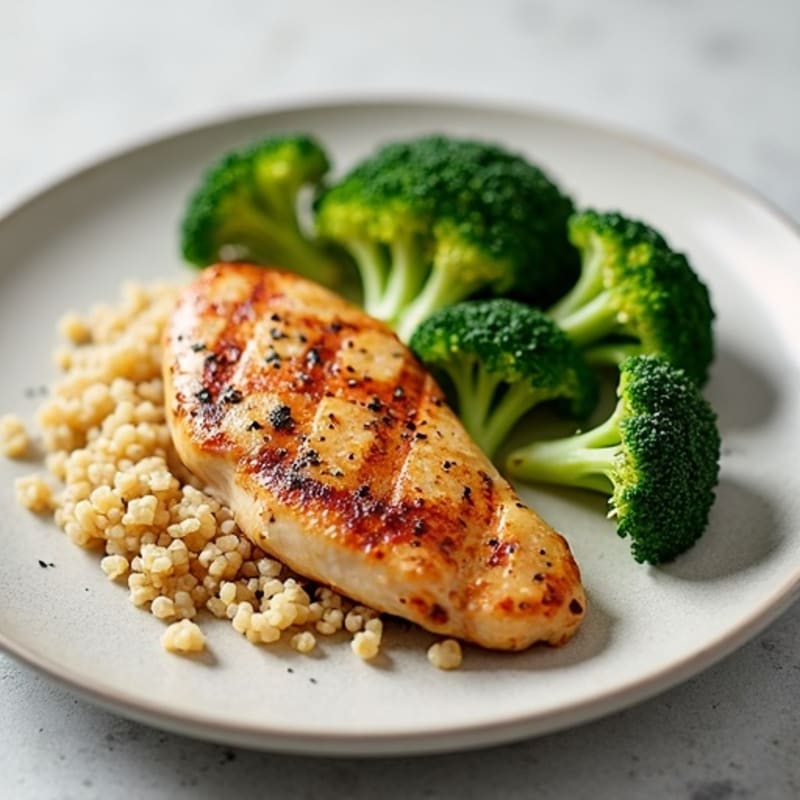 Grilled Chicken Breast with Steamed Broccoli and Quinoa