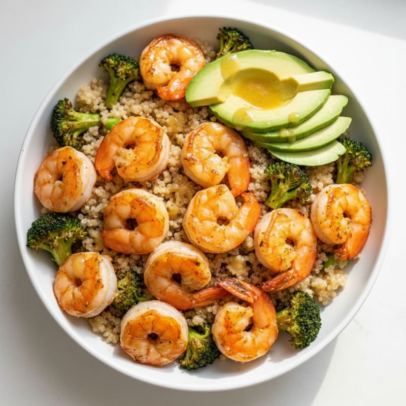 Grilled Shrimp and Quinoa Bowl with Roasted Broccoli