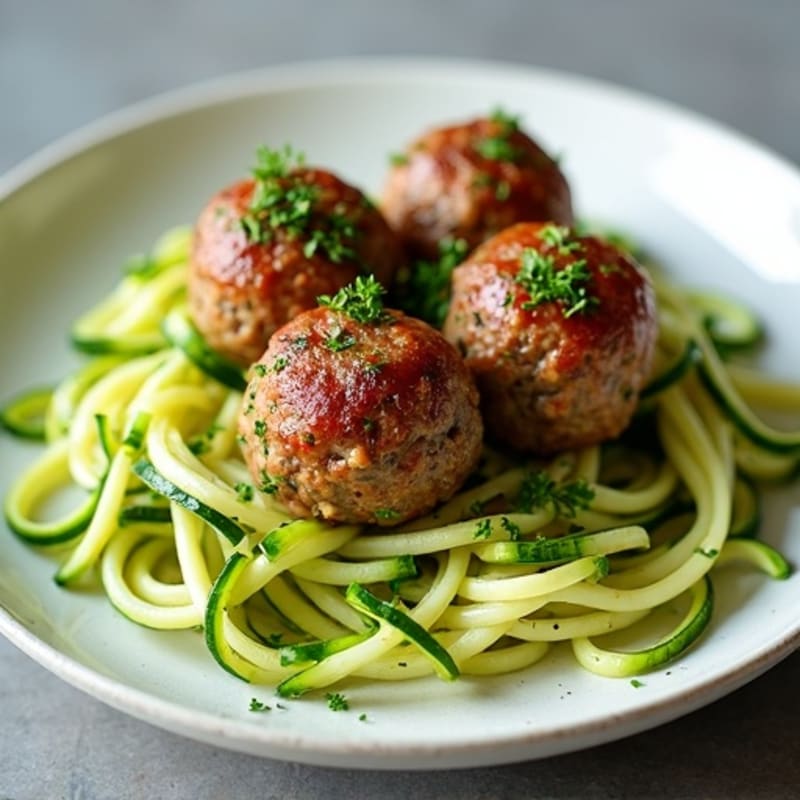 Herb-Seasoned Lean Turkey-Beef Meatballs with Zucchini Noodles