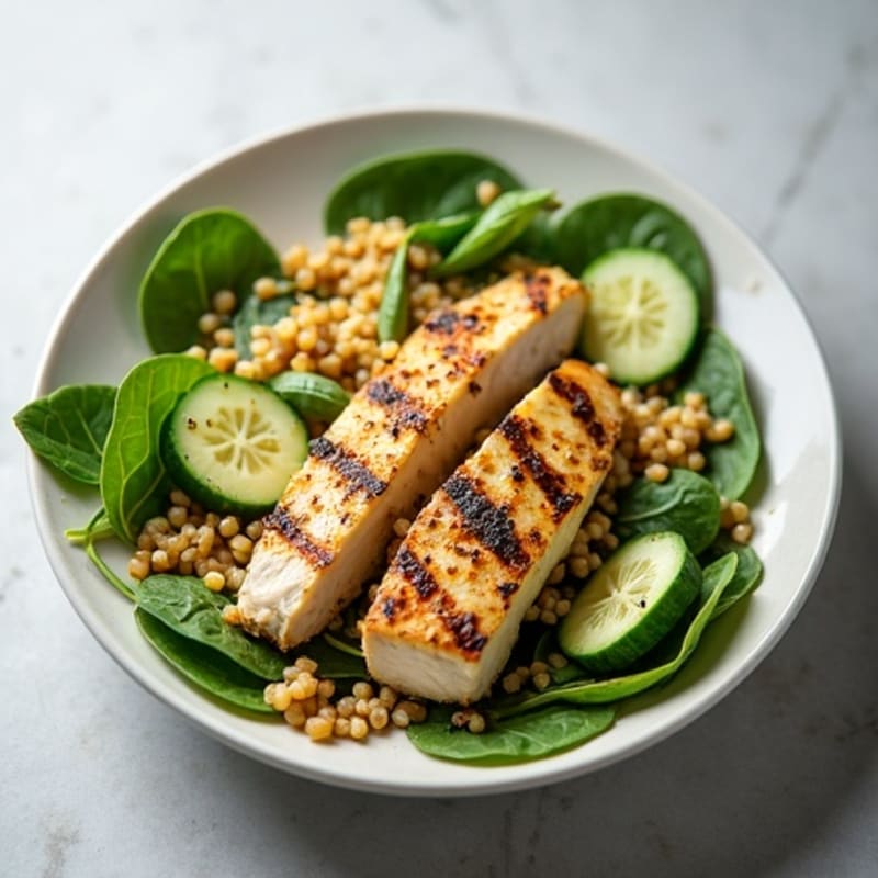 Grilled Chicken Salad with Baby Spinach and Quinoa