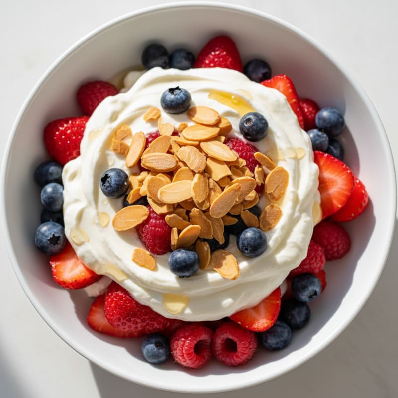 Greek Yogurt Protein Parfait with Mixed Berries and Almonds