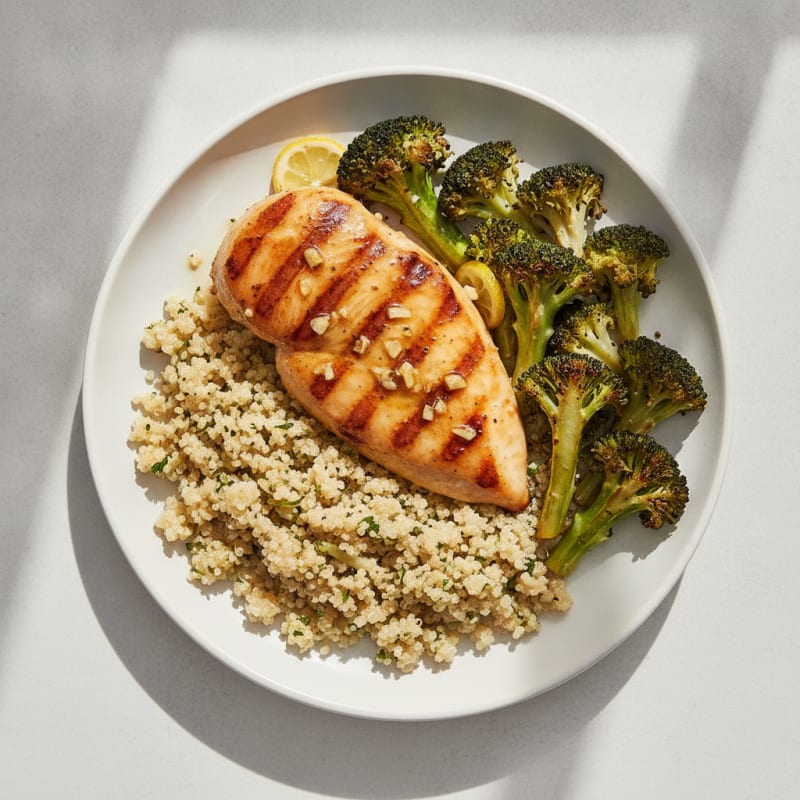 Grilled Chicken Breast with Quinoa and Roasted Broccoli