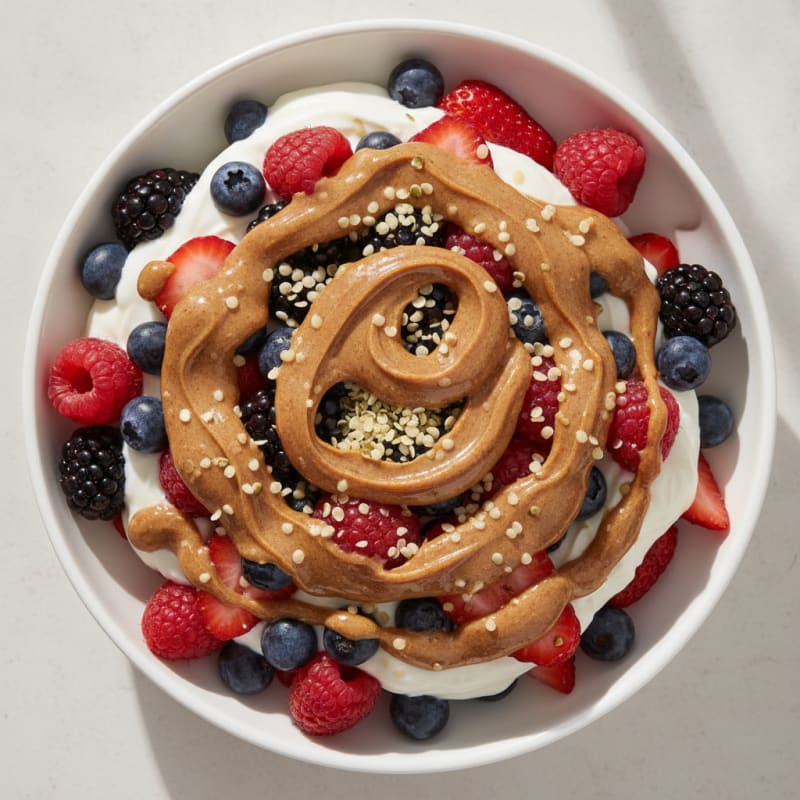 Greek Yogurt Parfait with Mixed Berries and Almond Butter