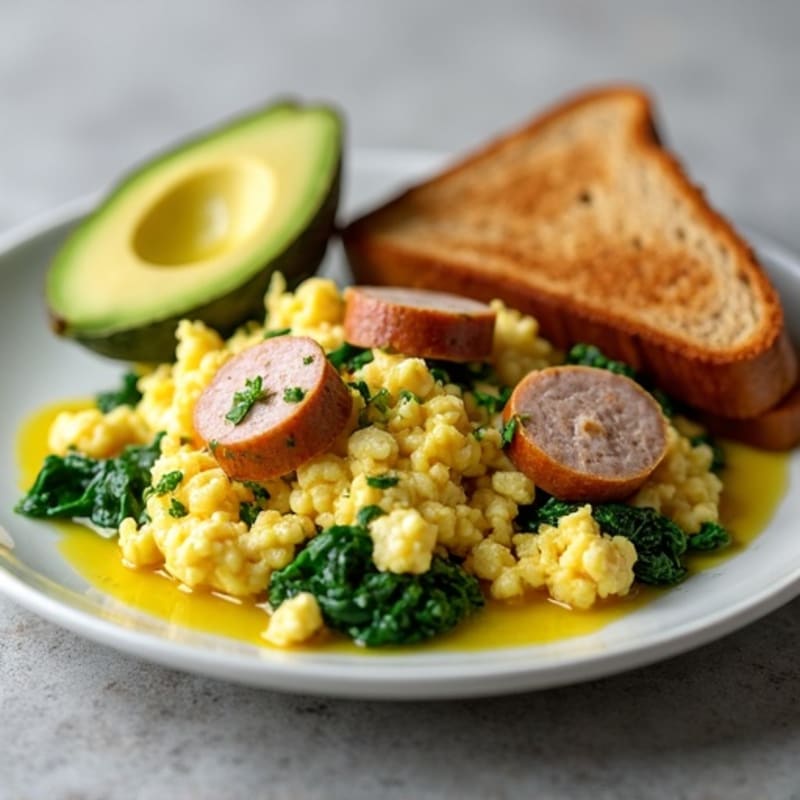 Egg White and Spinach Scramble with Turkey Sausage