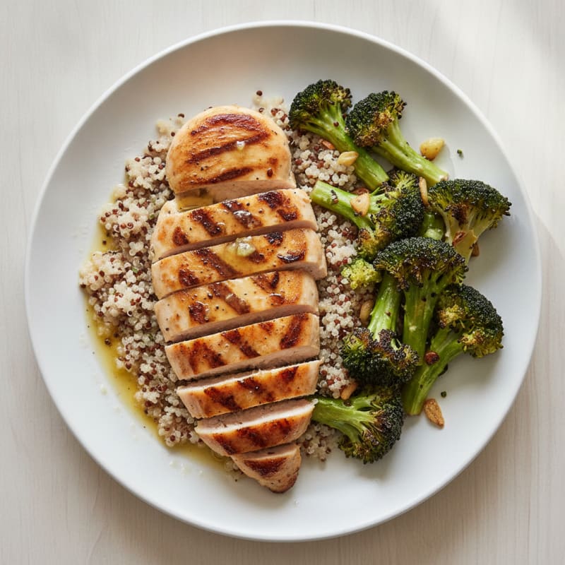 Grilled Chicken Breast with Quinoa and Roasted Broccoli