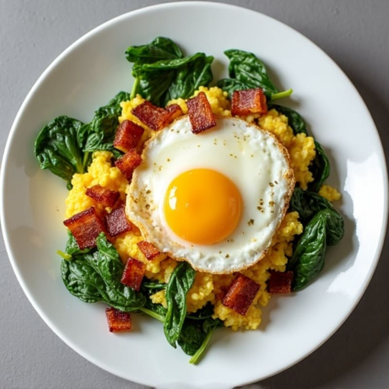 Cottage Cheese Egg Scramble with Spinach and Turkey Bacon