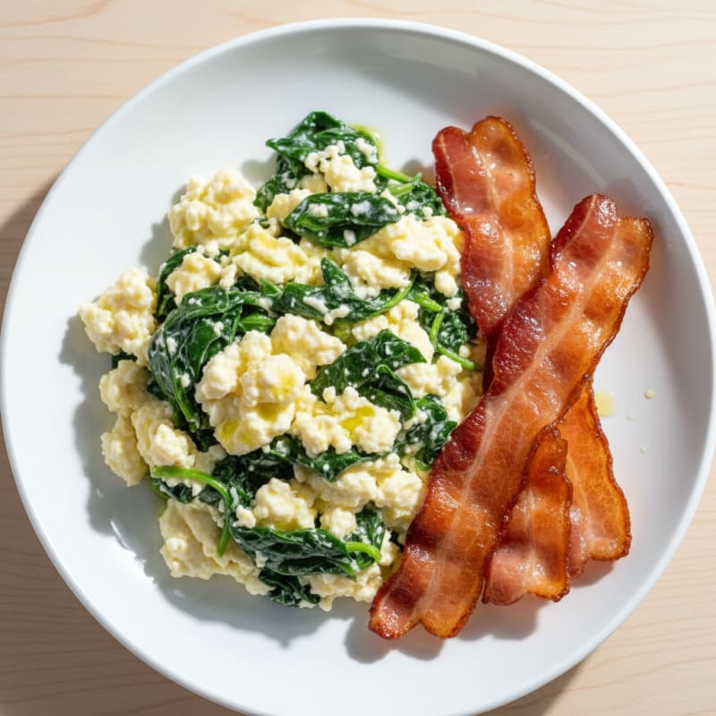 Cottage Cheese Scramble with Spinach and Turkey Bacon