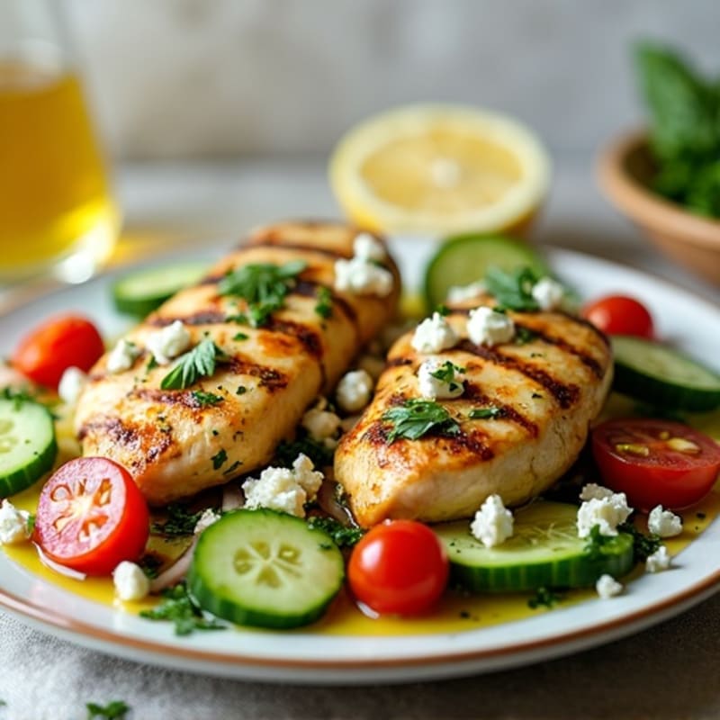 Lemon Herb Chicken with Tangy Feta and Crisp Vegetable Salad