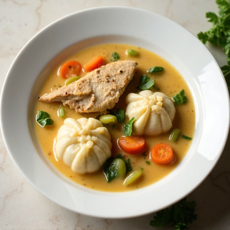 Creamy Chicken and Vegetable Stew with Fluffy Herb Dumplings