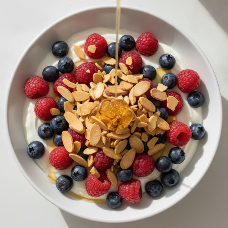 Greek Yogurt Protein Parfait with Mixed Berries and Almonds