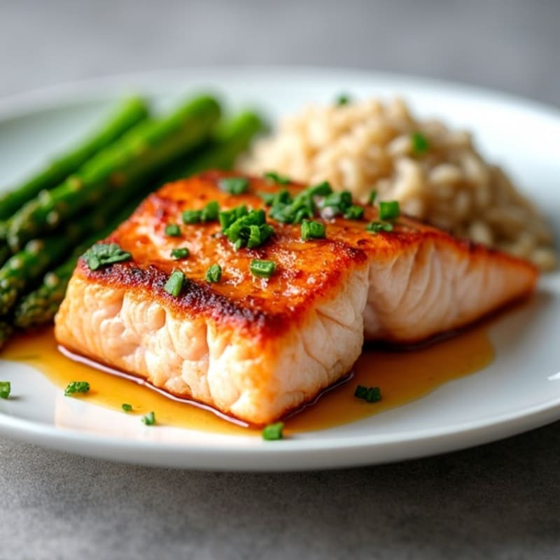 Seared Salmon with Steamed Asparagus and Brown Rice