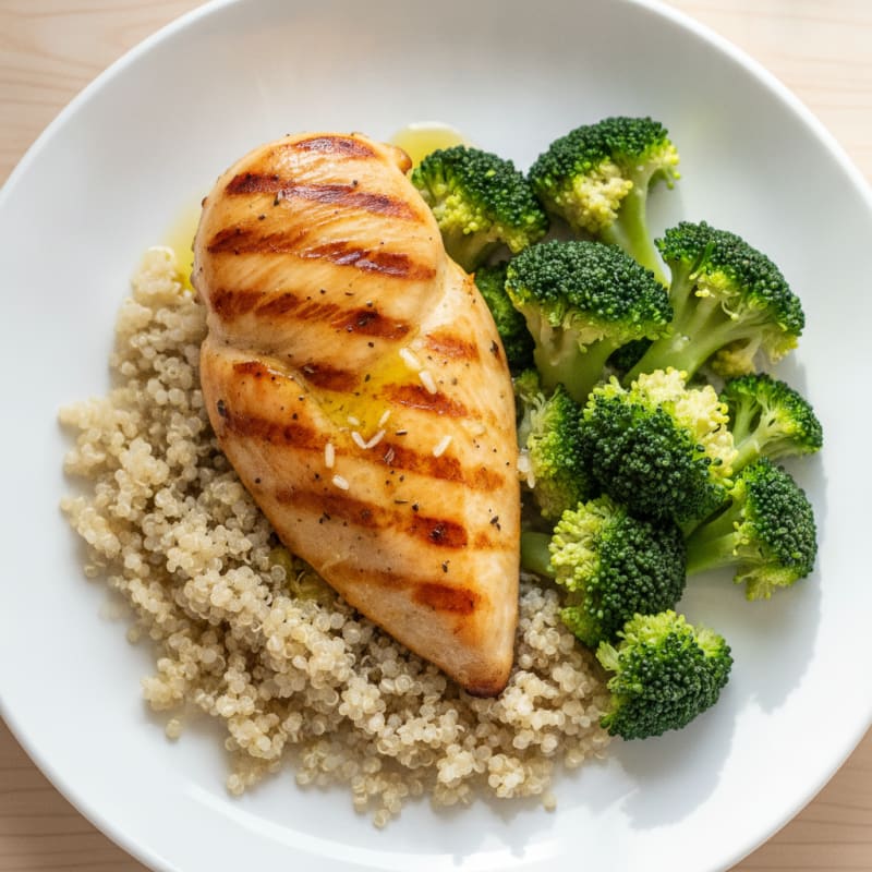 Grilled Chicken Breast with Quinoa and Steamed Broccoli