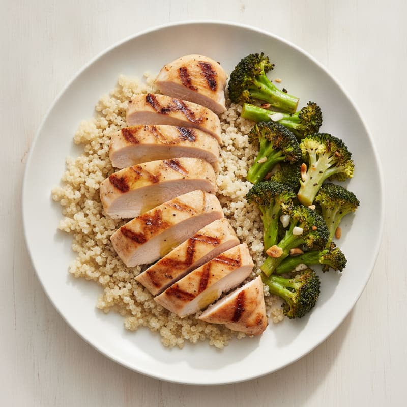 Grilled Chicken Breast with Quinoa and Roasted Broccoli