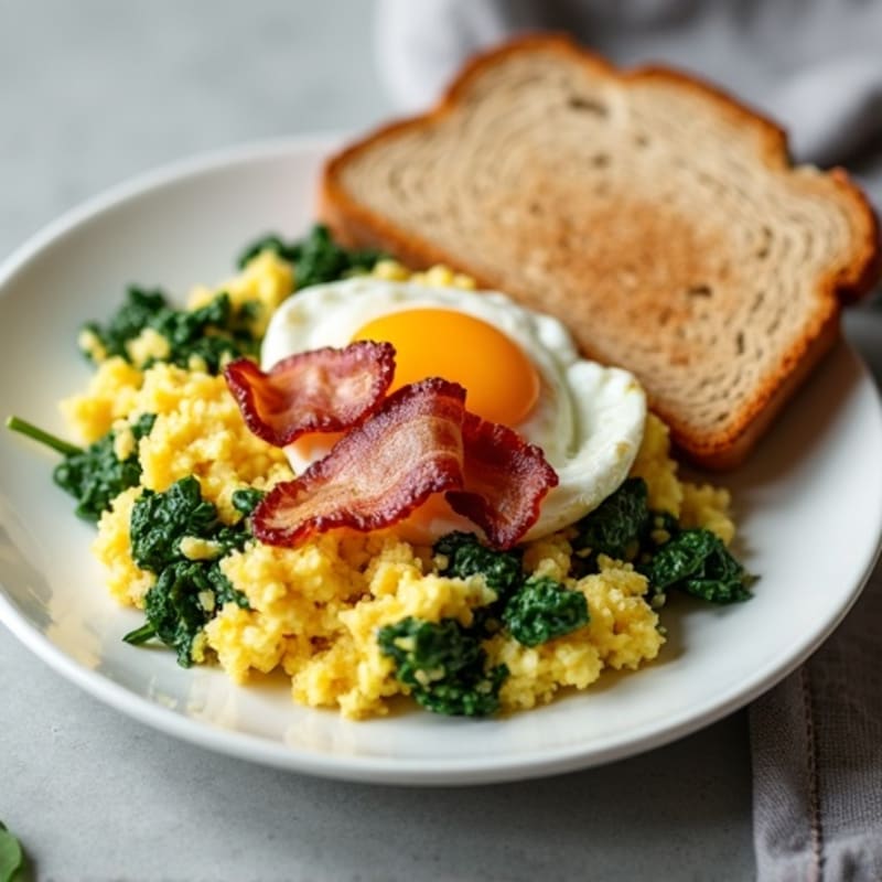 Cottage Cheese Scramble with Spinach and Turkey Bacon
