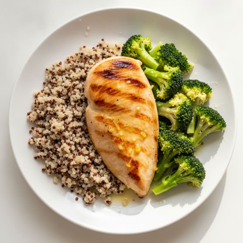 Grilled Chicken Breast with Quinoa and Steamed Broccoli
