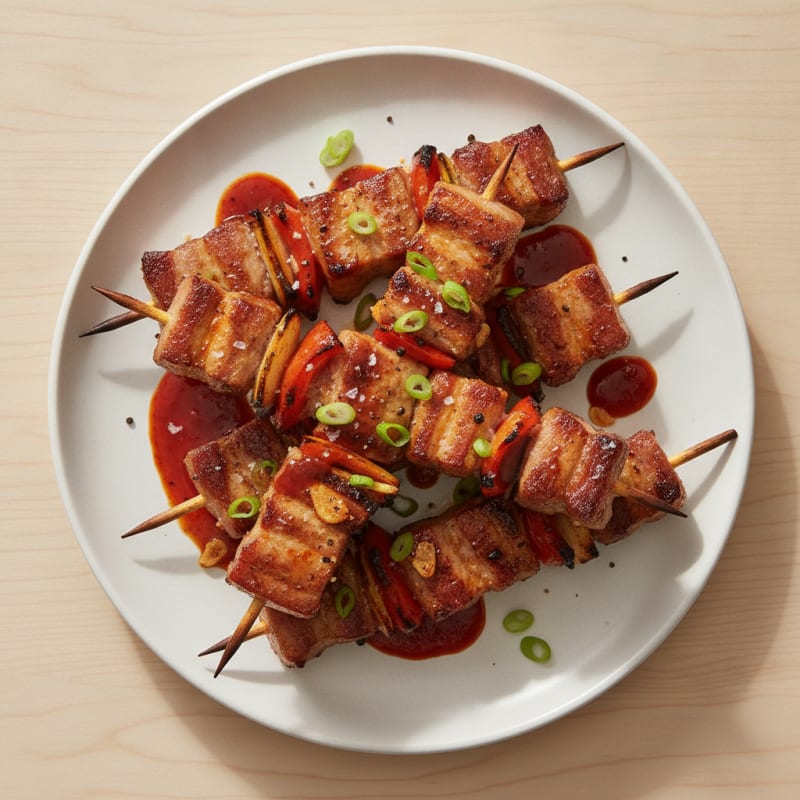 Spicy Gochujang Pork Belly Skewers