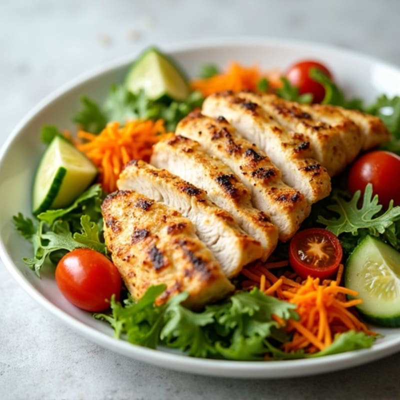 Grilled Chicken Breast Salad with Crunchy Vegetables and Lemon Vinaigrette